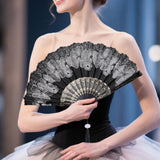 Maxbell 2x Folding Hand Fan Handmade Elegant Handheld Fan for Women Costume Weddings White and Purple