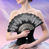 Maxbell 2x Folding Hand Fan Handmade Elegant Handheld Fan for Women Costume Weddings White and Purple