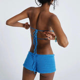 Maxbell 2Pcs Women Knitted Shorts Set Outfits Stylish Crochet Tube Crop Tops S