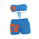 Maxbell 2Pcs Women Knitted Shorts Set Outfits Stylish Crochet Tube Crop Tops S