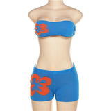 Maxbell 2Pcs Women Knitted Shorts Set Outfits Stylish Crochet Tube Crop Tops S