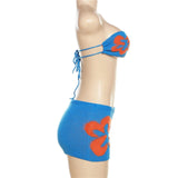 Maxbell 2Pcs Women Knitted Shorts Set Outfits Stylish Crochet Tube Crop Tops S