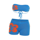 Maxbell 2Pcs Women Knitted Shorts Set Outfits Stylish Crochet Tube Crop Tops S