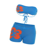 Maxbell 2Pcs Women Knitted Shorts Set Outfits Stylish Crochet Tube Crop Tops S