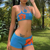 Maxbell 2Pcs Women Knitted Shorts Set Outfits Stylish Crochet Tube Crop Tops M