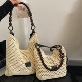 Maxbell Crochet Beach Casual Hollow Classic Shoulder Bag for Daily Everyday Work Black