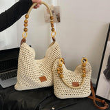 Maxbell Crochet Beach Casual Hollow Classic Shoulder Bag for Daily Everyday Work Brown
