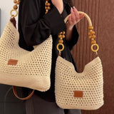 Maxbell Crochet Beach Casual Hollow Classic Shoulder Bag for Daily Everyday Work Brown