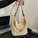Maxbell Crochet Beach Casual Hollow Classic Shoulder Bag for Daily Everyday Work Brown