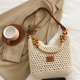 Maxbell Crochet Beach Casual Hollow Classic Shoulder Bag for Daily Everyday Work Brown
