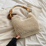 Maxbell Crochet Beach Casual Hollow Classic Shoulder Bag for Daily Everyday Work Brown