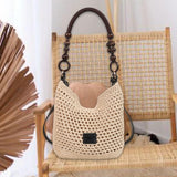 Maxbell Crochet Beach Casual Hollow Classic Shoulder Bag for Daily Everyday Work Brown