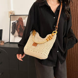 Maxbell Crochet Beach Casual Hollow Classic Shoulder Bag for Daily Everyday Work Brown
