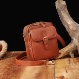 Maxbell Shoulder Bag Double Zipper Unisex Versatile Crossbody Bag for Women Men Work brown