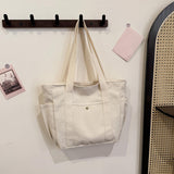 Maxbell Women Shoulder Bag Fashion Female Canvas Tote Bag for Vacation Party Outdoor beige white