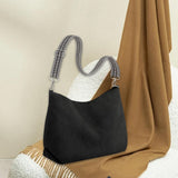 Maxbell Corduroy Tote Bag Zipper Closure Trendy Crossbody for Work Shopping Everyday Black