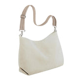 Maxbell Corduroy Tote Bag Zipper Closure Trendy Crossbody for Work Shopping Everyday Beige
