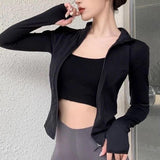 Maxbell Workout Jacket Women Lightweight Yoga Crop Tops Breathable Trendy Activewear L Black