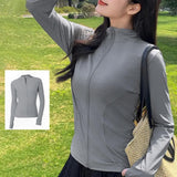 Maxbell Workout Jacket Women Lightweight Yoga Crop Tops Breathable Trendy Activewear L Gray