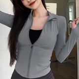 Maxbell Workout Jacket Women Lightweight Yoga Crop Tops Breathable Trendy Activewear L Gray