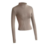 Maxbell Workout Jacket Women Lightweight Yoga Crop Tops Breathable Trendy Activewear L Brown