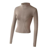 Maxbell Workout Jacket Women Lightweight Yoga Crop Tops Breathable Trendy Activewear L Brown