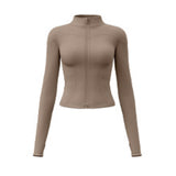 Maxbell Workout Jacket Women Lightweight Yoga Crop Tops Breathable Trendy Activewear L Brown