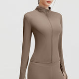 Maxbell Workout Jacket Women Lightweight Yoga Crop Tops Breathable Trendy Activewear L Brown