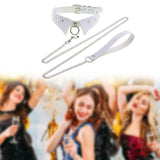 Maxbell Punk Collar Choker Adjustable Vingate PU Leather O Ring Choker Necklace white