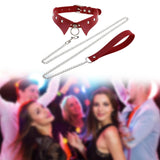 Maxbell Punk Collar Choker Adjustable Vingate PU Leather O Ring Choker Necklace red