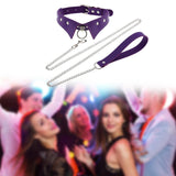Maxbell Punk Collar Choker Adjustable Vingate PU Leather O Ring Choker Necklace purple