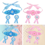 Maxbell Maternity Sash with Corsage Pin Set Floral Pattern for Gender Reveal Parties Blue