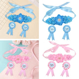 Maxbell Maternity Sash with Corsage Pin Set Floral Pattern for Gender Reveal Parties Blue