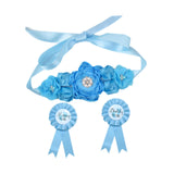 Maxbell Maternity Sash with Corsage Pin Set Floral Pattern for Gender Reveal Parties Blue