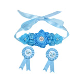 Maxbell Maternity Sash with Corsage Pin Set Floral Pattern for Gender Reveal Parties Blue