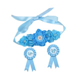 Maxbell Maternity Sash with Corsage Pin Set Floral Pattern for Gender Reveal Parties Blue
