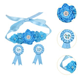 Maxbell Maternity Sash with Corsage Pin Set Floral Pattern for Gender Reveal Parties Blue