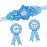 Maxbell Maternity Sash with Corsage Pin Set Floral Pattern for Gender Reveal Parties Blue