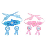 Maxbell Maternity Sash with Corsage Pin Set Floral Pattern for Gender Reveal Parties Blue