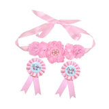 Maxbell Maternity Sash with Corsage Pin Set Floral Pattern for Gender Reveal Parties Pink