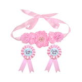 Maxbell Maternity Sash with Corsage Pin Set Floral Pattern for Gender Reveal Parties Pink