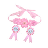 Maxbell Maternity Sash with Corsage Pin Set Floral Pattern for Gender Reveal Parties Pink