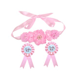 Maxbell Maternity Sash with Corsage Pin Set Floral Pattern for Gender Reveal Parties Pink