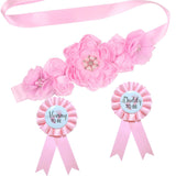 Maxbell Maternity Sash with Corsage Pin Set Floral Pattern for Gender Reveal Parties Pink