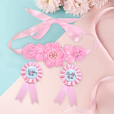 Maxbell Maternity Sash with Corsage Pin Set Floral Pattern for Gender Reveal Parties Pink