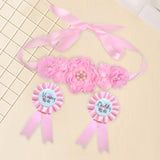 Maxbell Maternity Sash with Corsage Pin Set Floral Pattern for Gender Reveal Parties Pink