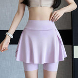 Maxbell Tennis Skirt with Pockets Gyjm Fitness Soft Beach Women's Pleated Skirt L Purple