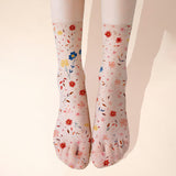 Maxbell Womens Socks 5 Pairs Cool Comfortable Breathable Mid Calf Flower Transparent