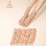 Maxbell Womens Socks 5 Pairs Cool Comfortable Breathable Mid Calf Flower Transparent