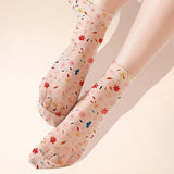 Maxbell Womens Socks 5 Pairs Cool Comfortable Breathable Mid Calf Flower Transparent